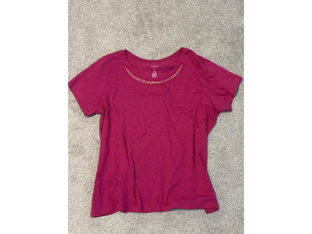 St. John's Bay Petite PXL Pink Beaded Neckline T-Shirt